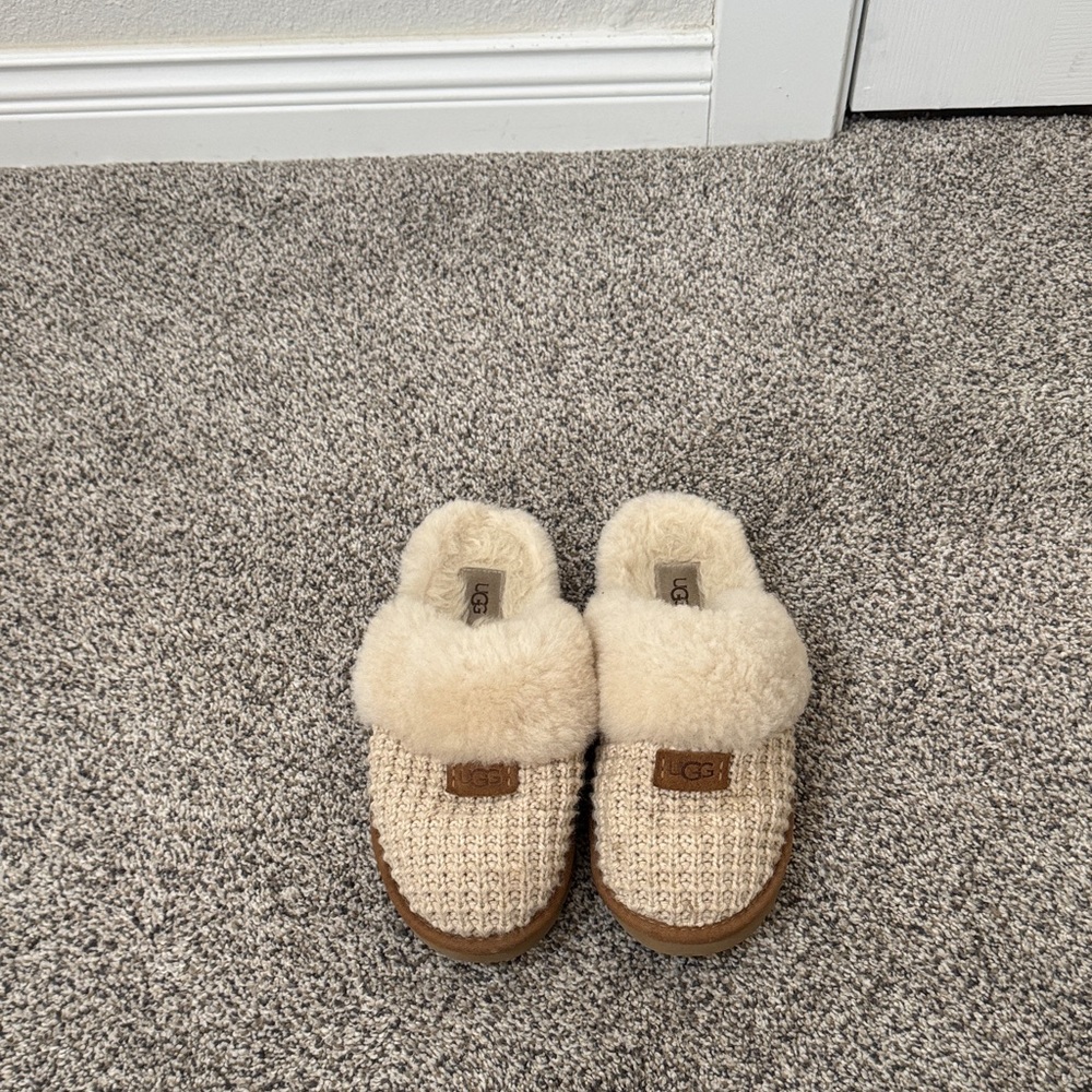 UGG Cream Knit Slippers with Plush Lining